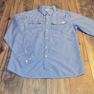 E.A.G. Elite Angling Gear Fishing Long Sleeve Button Down Blue/white plaid shirt